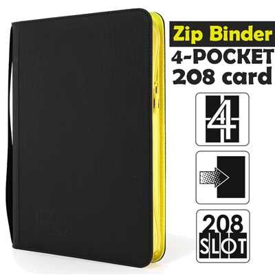 4-Pocket Trading card binder with zipper - 208 Black - Yellow zip